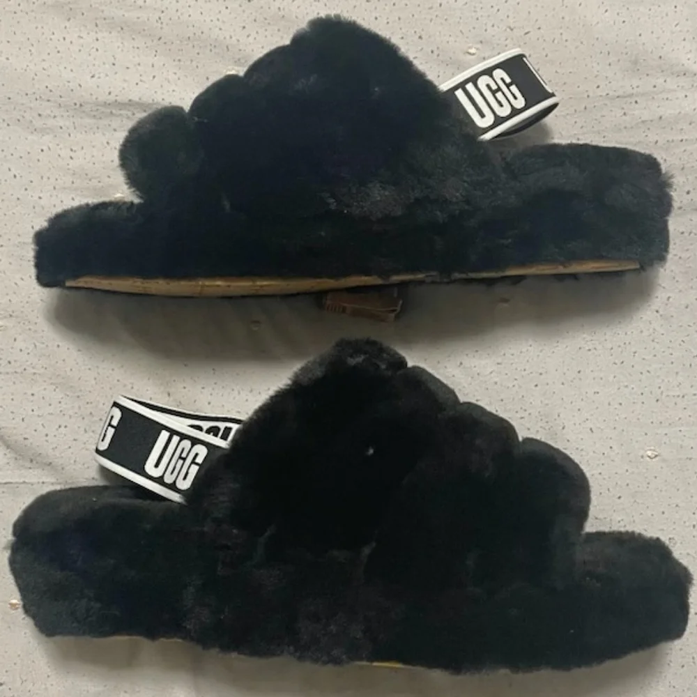 Ugg Fluff Yeah Slide black white women's size 8 - Picture 1 of 6